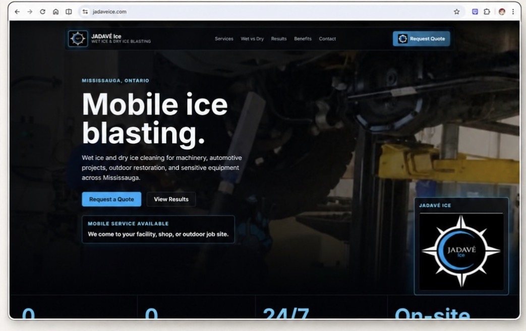 Delivered Jadave Ice website showing service messaging and project imagery